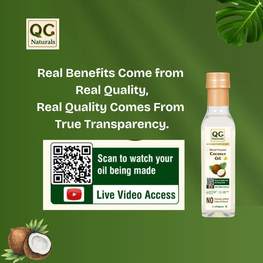 QC Naturals coconut oil ,( nariyal oil ) 1L Wood Pressed / 100%pure