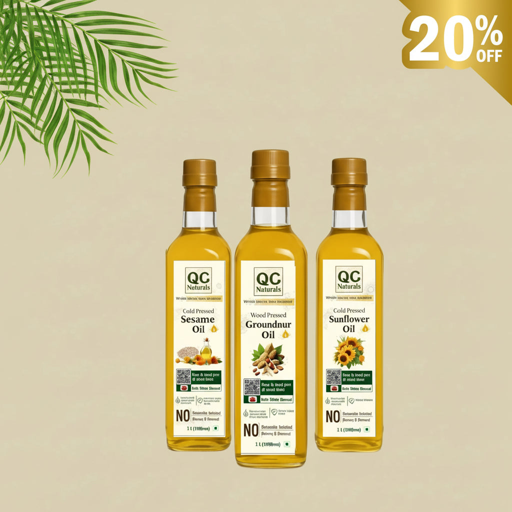 Combo Pack of ( 3 oils 1L )Groundnut , Sunflower , Sesame / Nuvvula / Thil ka Oil (Peanut Oil) – Wood Pressed, 100% Pure