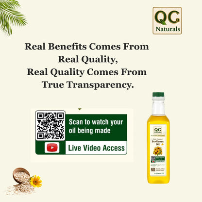 QC Naturals Sunflower Oil – 1L Wood  Pressed, 100% Pure