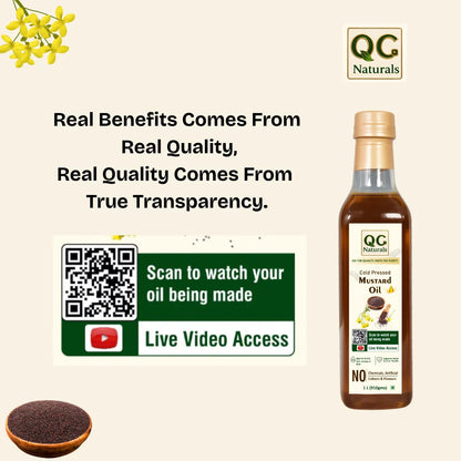 QC Naturals Mustard Oil (Sarson Ka Tel) – 1L Cold Pressed, 100% Pure