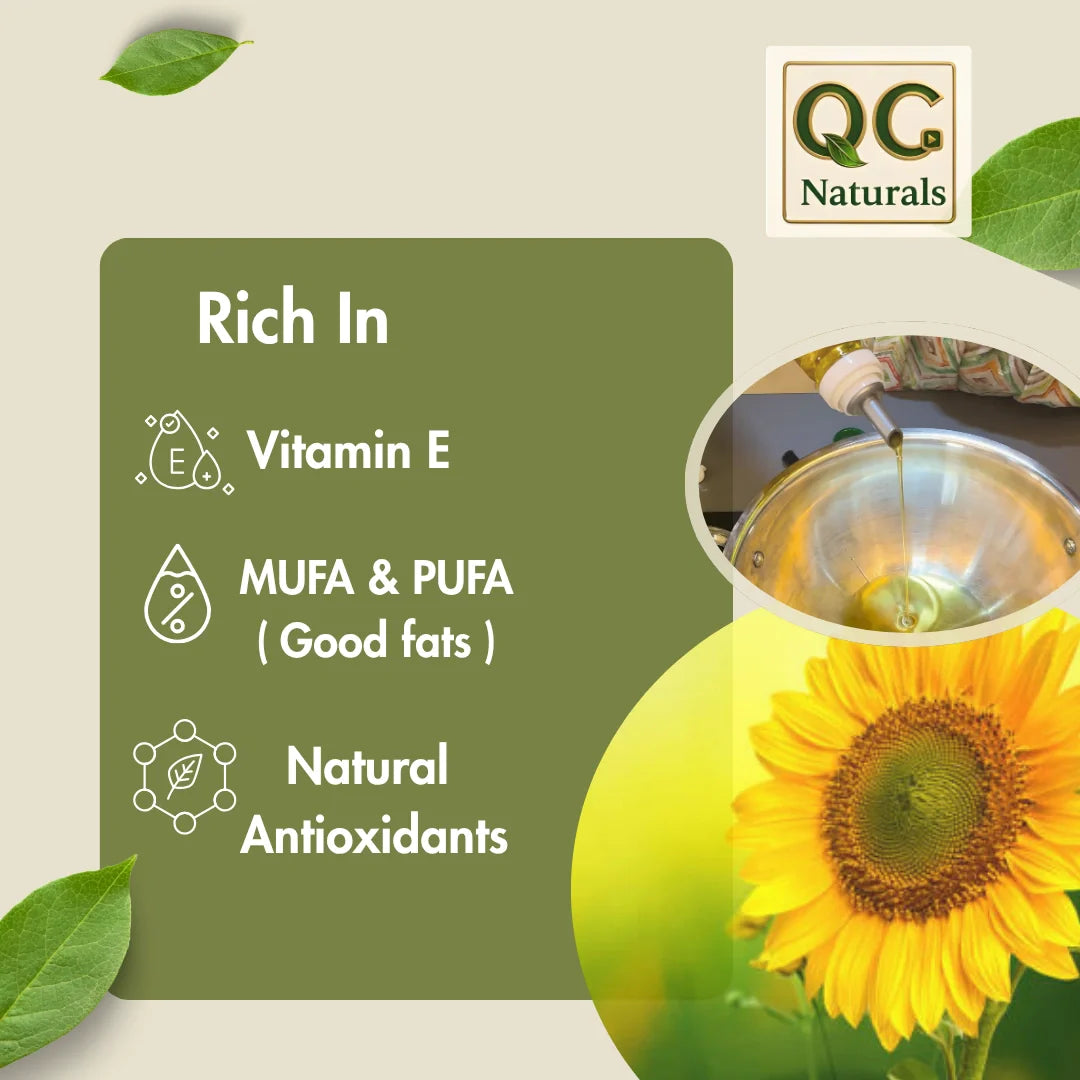 QC Naturals Sunflower Oil – 1L Wood  Pressed, 100% Pure