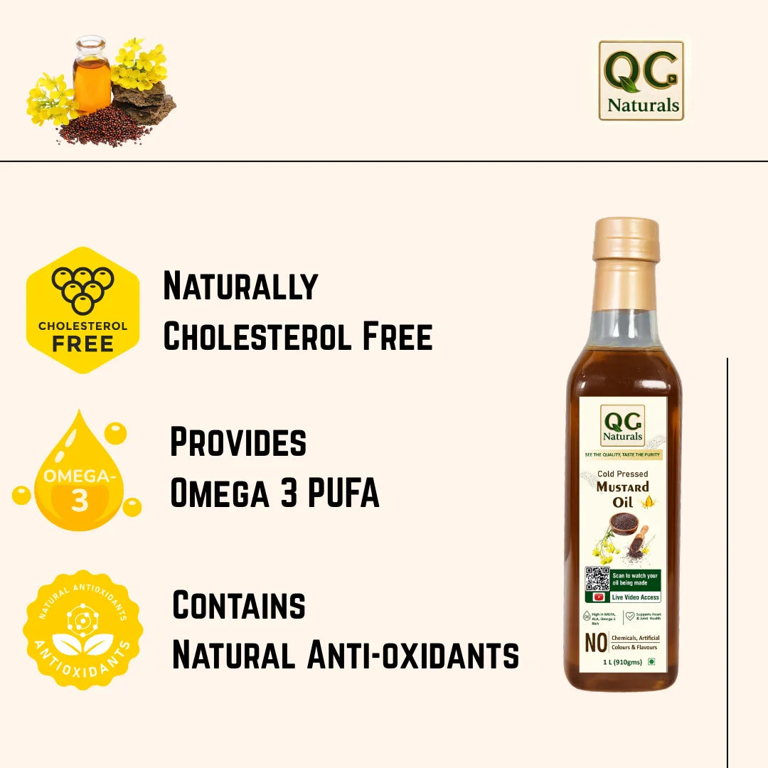 QC Naturals Mustard Oil (Sarson Ka Tel) – 1L Cold Pressed, 100% Pure