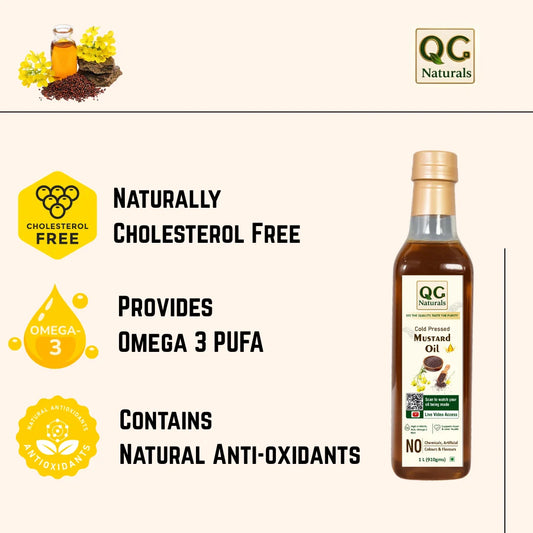 QC Naturals Mustard Oil (Sarson Ka Tel) – 1L Cold Pressed, 100% Pure