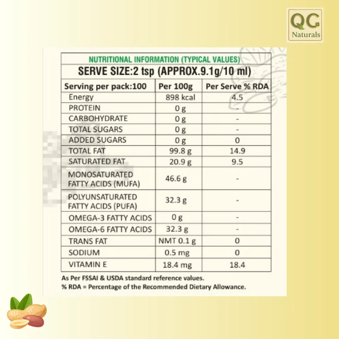 QC Naturals Groundnut Oil (Peanut Oil) – 1L Wood Pressed, 100% Pure