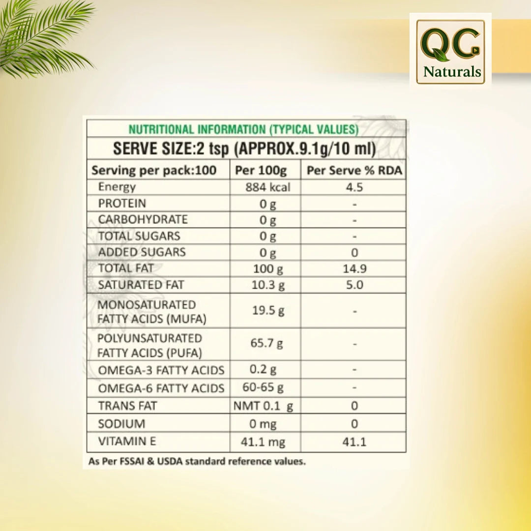 QC Naturals Sunflower Oil – 1L Wood  Pressed, 100% Pure