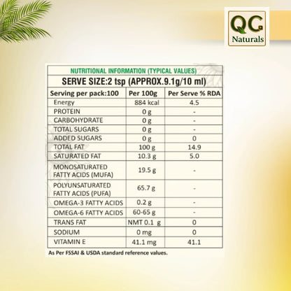 QC Naturals Sunflower Oil – 1L Wood  Pressed, 100% Pure