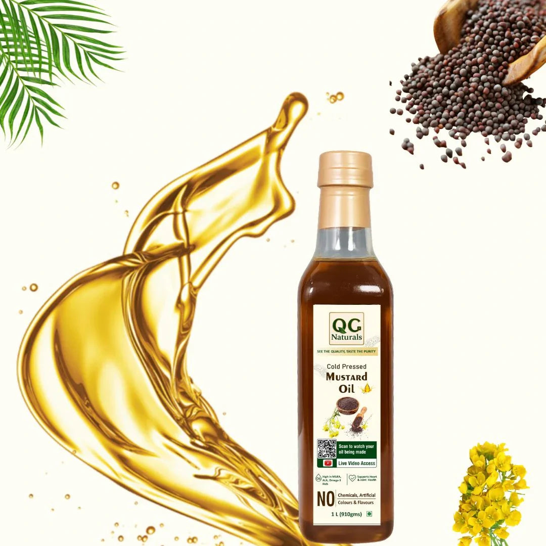 QC Naturals Mustard Oil (Sarson Ka Tel) – 1L Cold Pressed, 100% Pure